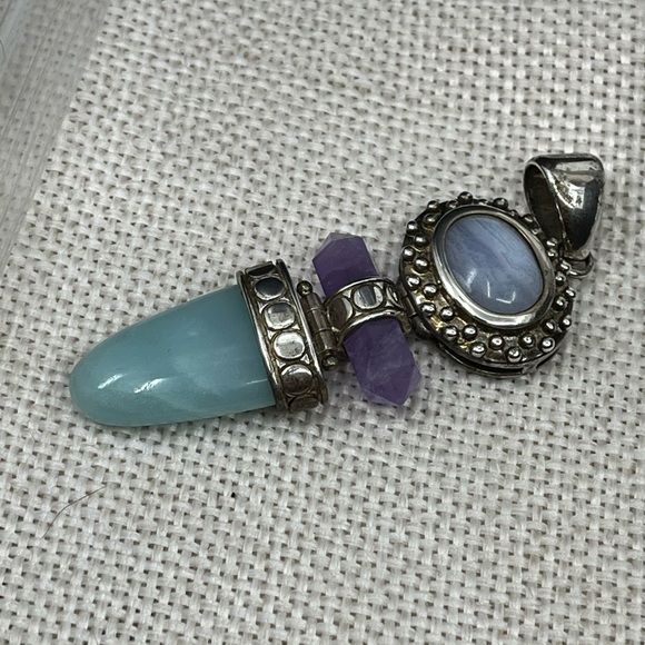 Vintage Whitney Kelly Sterling Silver Pendant w/ Agate, Amethyst & Chalcedony - Picture 12 of 17